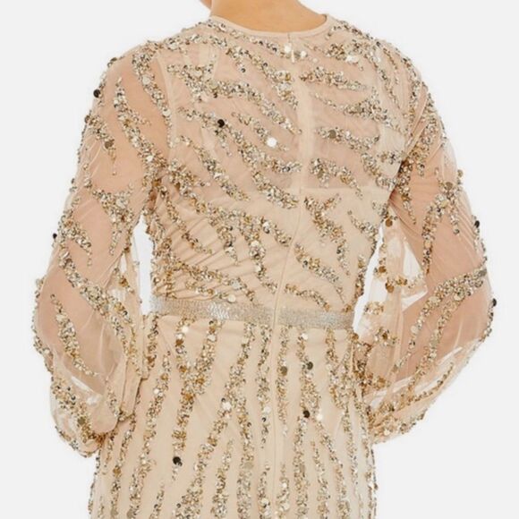 Mac Duggal Bishop sleeve embellished dress 93789 Nude Gold Size 16 NWT - Picture 4 of 8